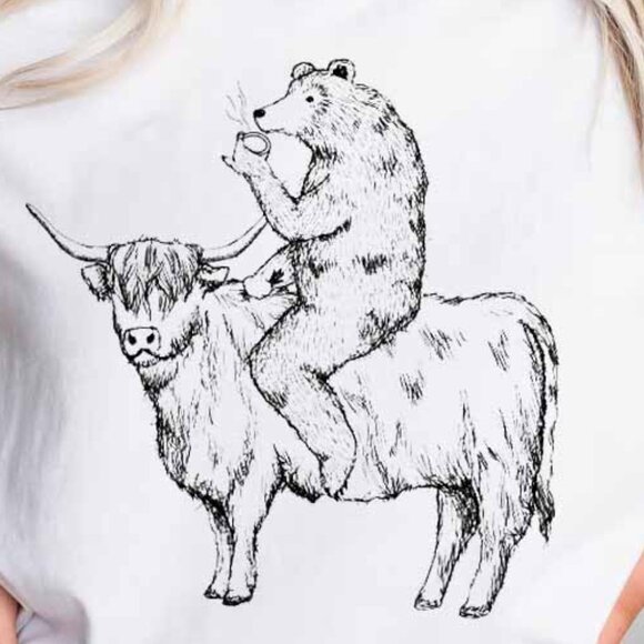 Highland Cow and Bear T-shirt, men_s bear tee, groomsmen gift, animal shirt - Picture 3 of 3